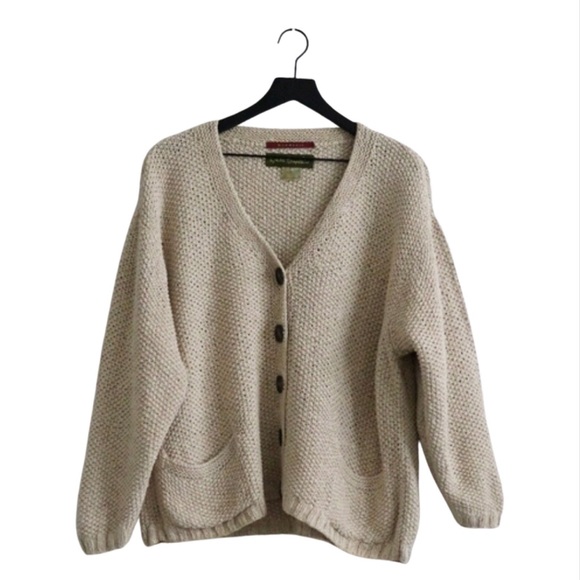 Vintage Sweaters - Vintage Susie Tompkins Handknit Chunky Knit Grandpa Oversized Cardigan Sweater